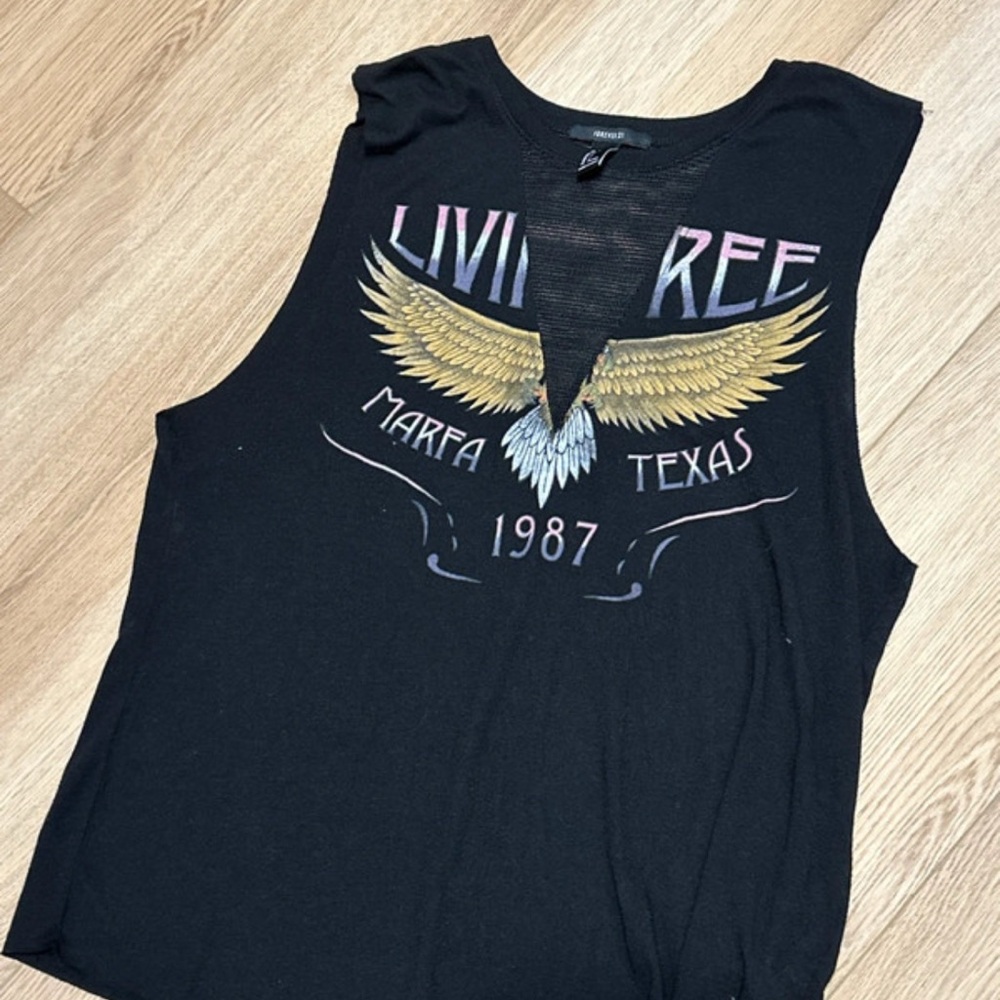 Forever 21 Black and Gold Sleeveless Muscle Tee L
